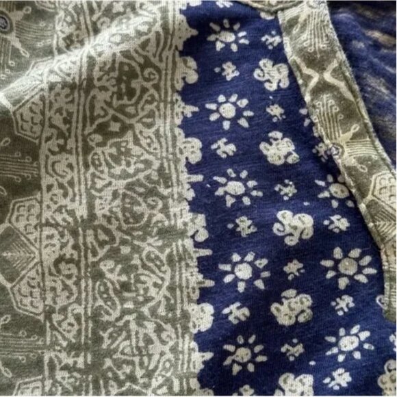 Lucky Brand Boho Print Split Neck Popover Blue and Olive Long Sleeve Size Large - Picture 5 of 8